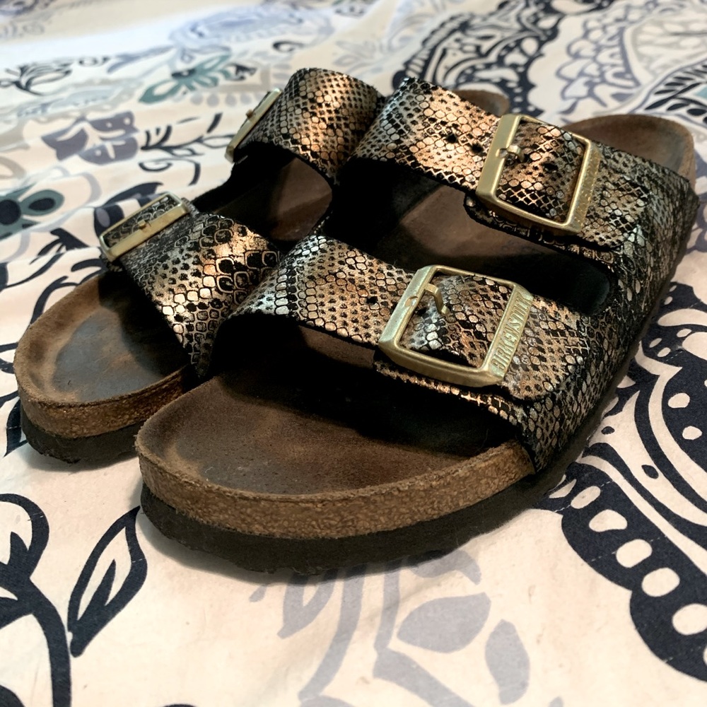 Gold Snakeprint Birkenstocks Size 39